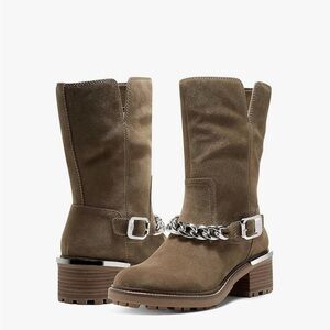 Vince Camuto Keshilla Tan Chain-Accent Moto Boots Women’s SZ. 6